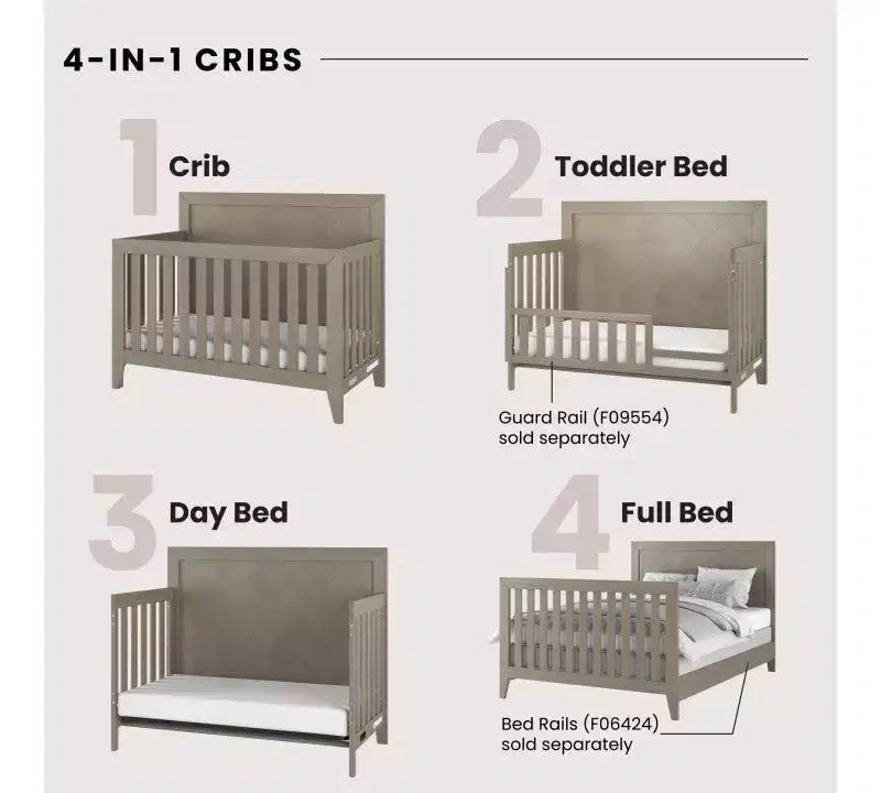 Kieran Cuna, Cómoda Doble y Chiffonier, Set de 3 Piezas para Habitación Infantil, Incluye Cuna Convertible 4 en 1, Cómoda y Chiffonier