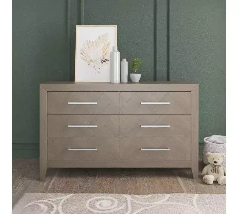Kieran Cuna, Cómoda Doble y Chiffonier, Set de 3 Piezas para Habitación Infantil, Incluye Cuna Convertible 4 en 1, Cómoda y Chiffonier