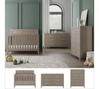 Kieran Cuna, Cómoda Doble y Chiffonier, Set de 3 Piezas para Habitación Infantil, Incluye Cuna Convertible 4 en 1, Cómoda y Chiffonier