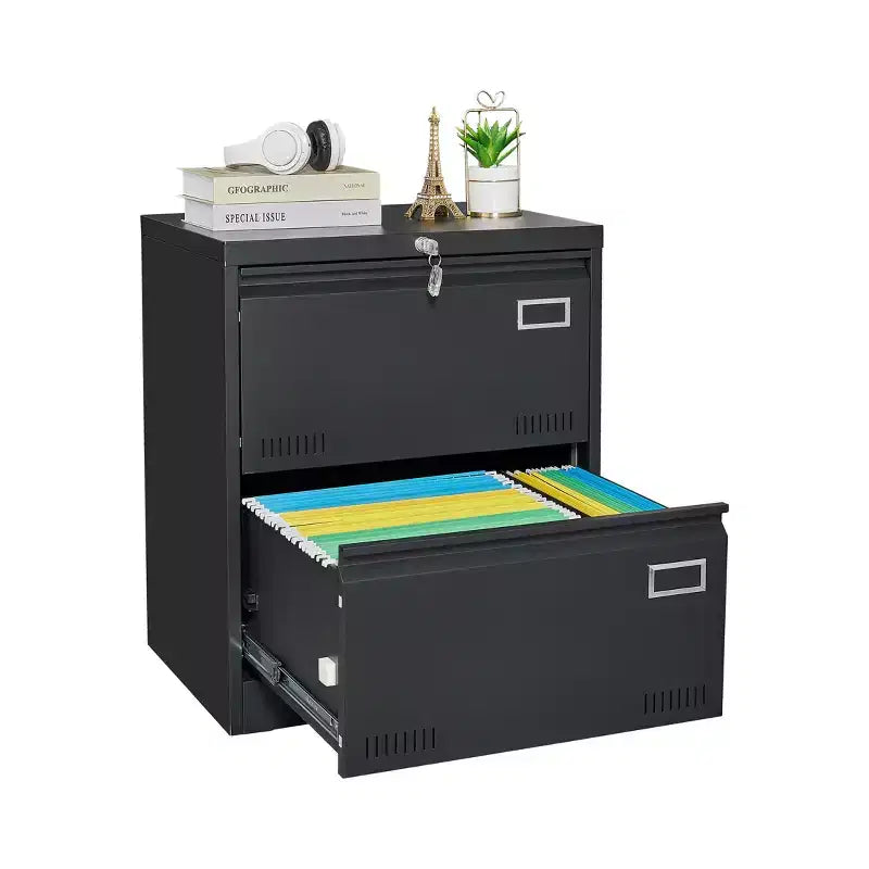 Armario archivador metálico lateral de 2 cajones con cerradura de 28,5 pulgadas de alto, apto para documentos de tamaño legal/carta/A4, almacenamiento moderno para oficina/hogar