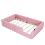 Cama de plataforma baja tamaño Twin con barandilla de longitud completa, estructura de cama de madera tapizada con estación de carga
