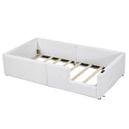 Cama de plataforma baja tamaño Twin con barandilla de longitud completa, estructura de cama de madera tapizada con estación de carga