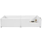 Cama de plataforma baja tamaño Twin con barandilla de longitud completa, estructura de cama de madera tapizada con estación de carga
