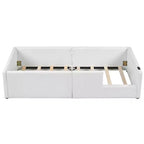 Cama de plataforma baja tamaño Twin con barandilla de longitud completa, estructura de cama de madera tapizada con estación de carga