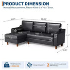 Sofá seccional en forma de L de 88.9" con chaise convertible, sofá moderno de piel sintética de 3 plazas de mediados de siglo, asientos profundos para sala de estar, apartamento, naranja