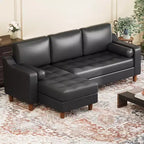 Sofá seccional en forma de L de 88.9" con chaise convertible, sofá moderno de piel sintética de 3 plazas de mediados de siglo, asientos profundos para sala de estar, apartamento, naranja
