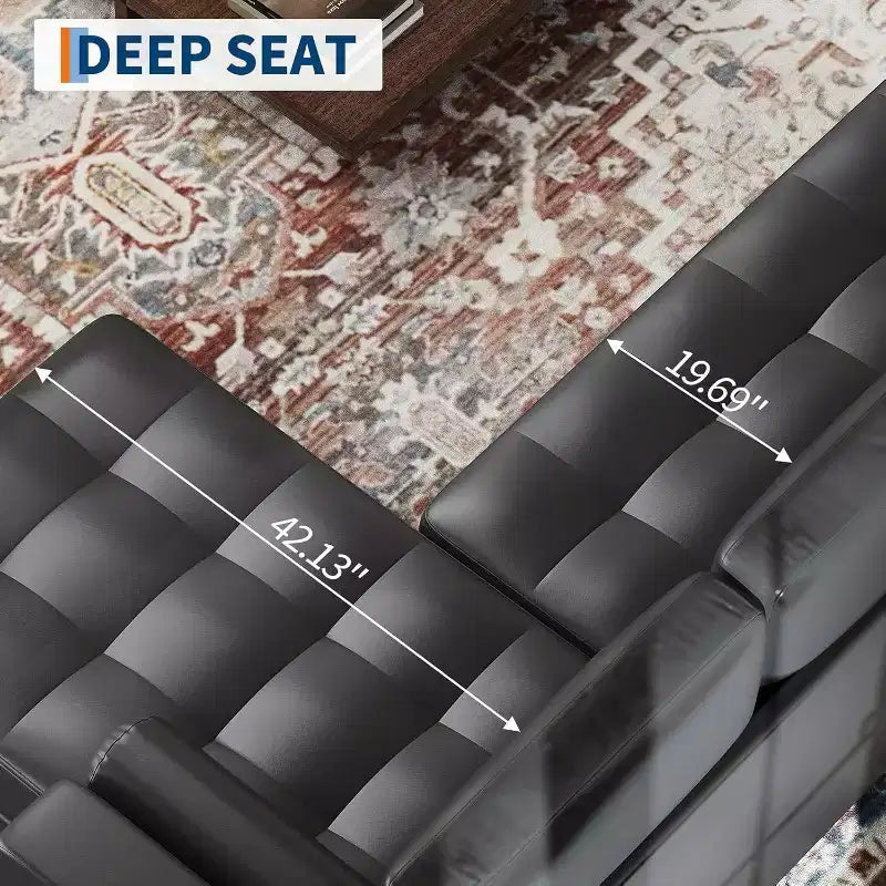 Sofá seccional en forma de L de 88.9" con chaise convertible, sofá moderno de piel sintética de 3 plazas de mediados de siglo, asientos profundos para sala de estar, apartamento, naranja