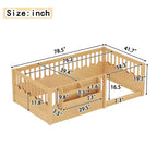Cama baja para niños con valla elevada y estantería, estructura de cama Montessori de madera doble para niñas y niños