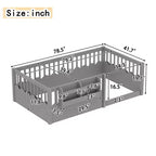 Cama baja para niños con valla elevada y estantería, estructura de cama Montessori de madera doble para niñas y niños