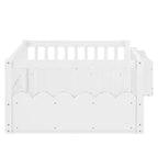 Cama baja para niños con valla elevada y estantería, estructura de cama Montessori de madera doble para niñas y niños