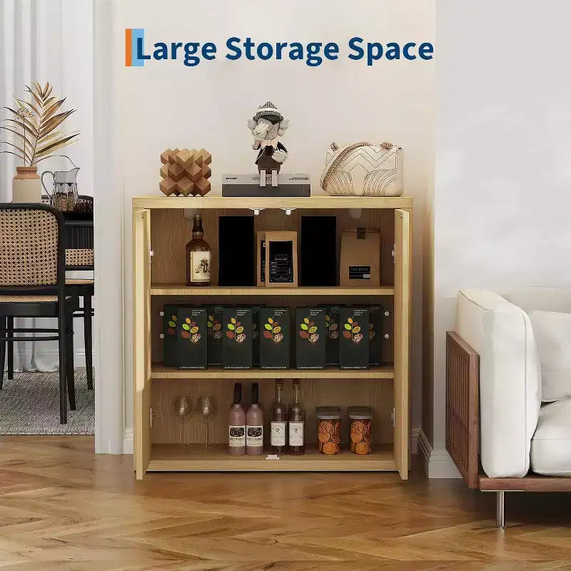 Aparador tipo bufé acanalado, gabinete de almacenamiento de madera de 34.6 pulgadas de ancho con estantes ajustables para cocina, comedor y sala de estar