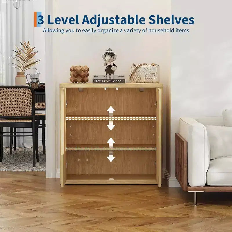 Aparador tipo bufé acanalado, gabinete de almacenamiento de madera de 34.6 pulgadas de ancho con estantes ajustables para cocina, comedor y sala de estar