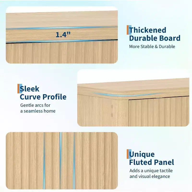 Aparador tipo bufé acanalado, gabinete de almacenamiento de madera de 34.6 pulgadas de ancho con estantes ajustables para cocina, comedor y sala de estar