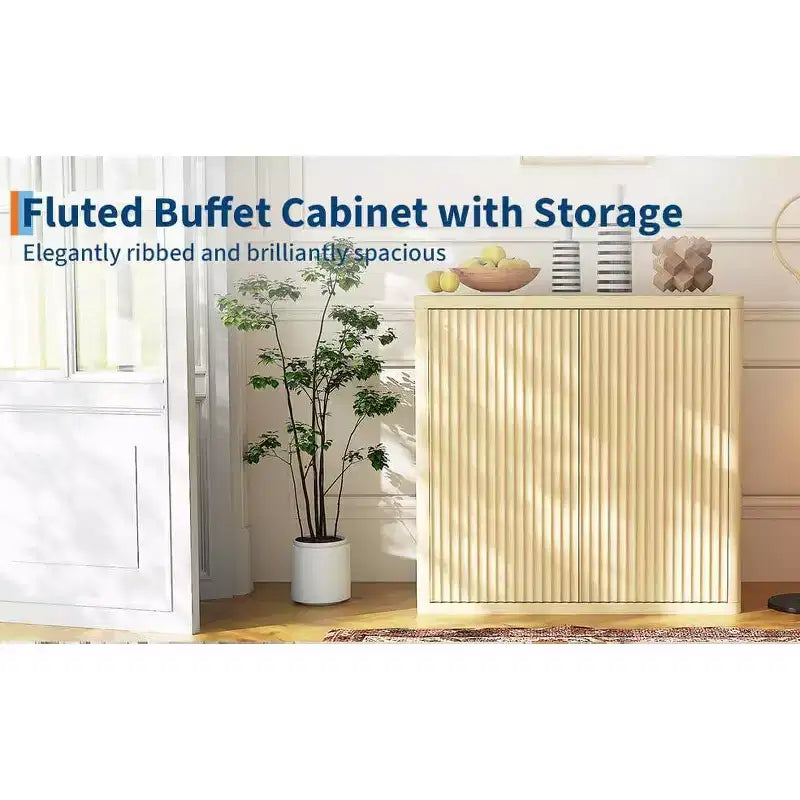 Aparador tipo bufé acanalado, gabinete de almacenamiento de madera de 34.6 pulgadas de ancho con estantes ajustables para cocina, comedor y sala de estar