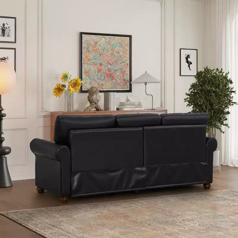 Sofá Resistente con Decoración de Tachuelas Plateadas, 2 Almacenamientos Extraíbles, Tapizado de PU con Tachuelas Plateadas para Sala de Estar u Oficina, Negro