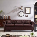 MAYEERTY 85.8 Living Room Chesterfield Sofa Classic Tufted Design Faux Leather PU Upholstered Sofa with Storage Burgundy