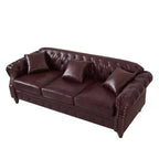 85.8 Sofá Chesterfield para Sala de Estar Diseño Clásico Capitón Sofá Tapizado en Piel Sintética de PU con Almacenamiento Color Borgoña