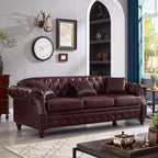 85.8 Sofá Chesterfield para Sala de Estar Diseño Clásico Capitón Sofá Tapizado en Piel Sintética de PU con Almacenamiento Color Borgoña