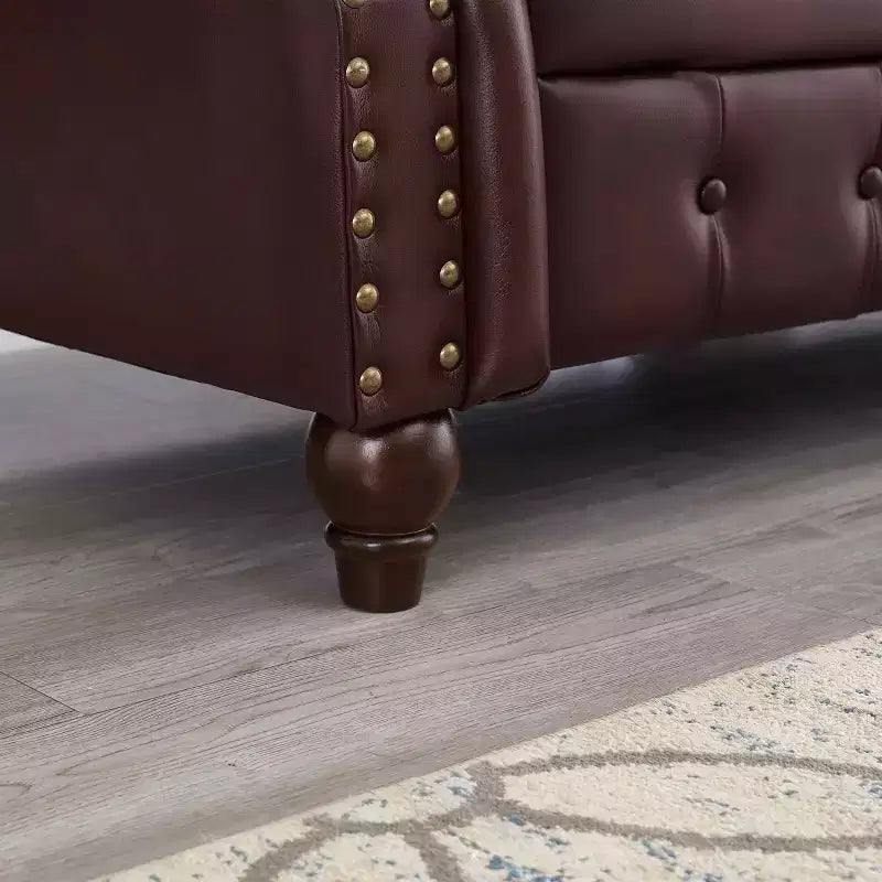 85.8 Sofá Chesterfield para Sala de Estar Diseño Clásico Capitón Sofá Tapizado en Piel Sintética de PU con Almacenamiento Color Borgoña