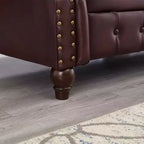 85.8 Sofá Chesterfield para Sala de Estar Diseño Clásico Capitón Sofá Tapizado en Piel Sintética de PU con Almacenamiento Color Borgoña