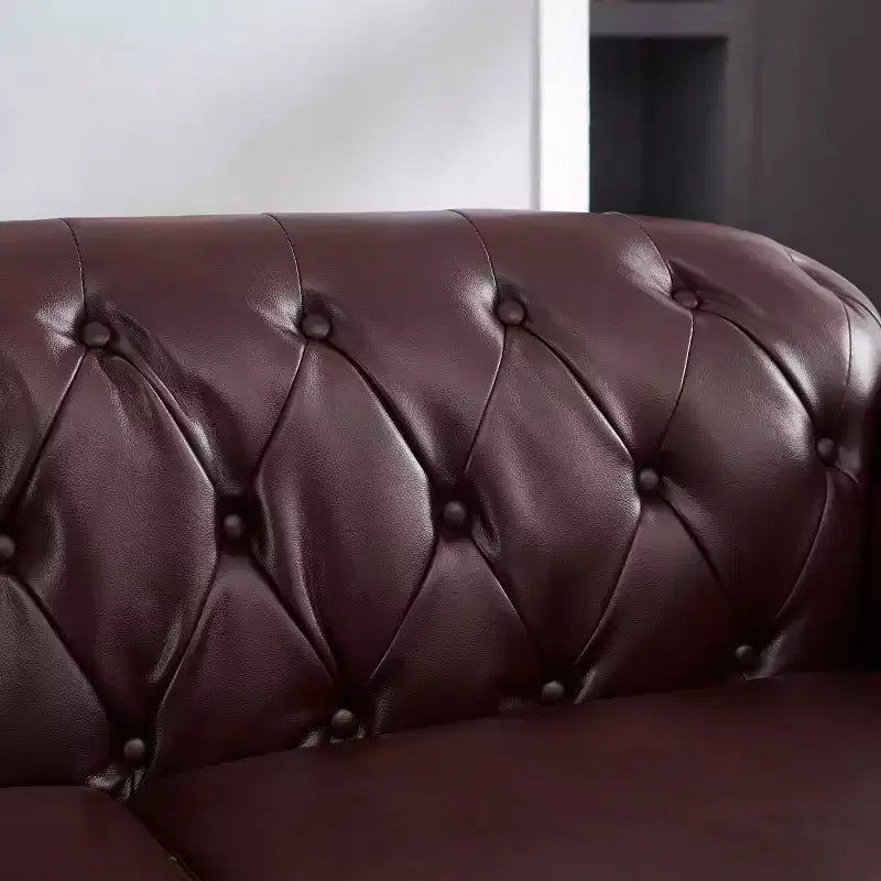 85.8 Sofá Chesterfield para Sala de Estar Diseño Clásico Capitón Sofá Tapizado en Piel Sintética de PU con Almacenamiento Color Borgoña