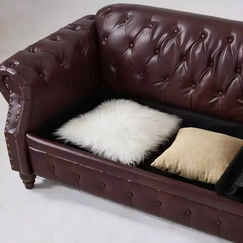 85.8 Sofá Chesterfield para Sala de Estar Diseño Clásico Capitón Sofá Tapizado en Piel Sintética de PU con Almacenamiento Color Borgoña