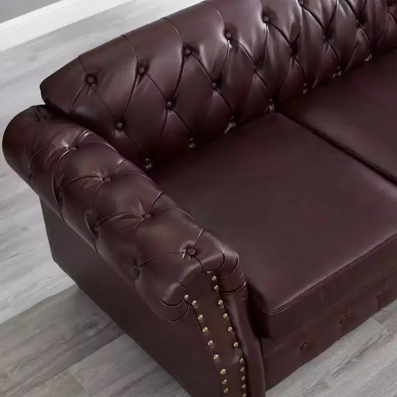 85.8 Sofá Chesterfield para Sala de Estar Diseño Clásico Capitón Sofá Tapizado en Piel Sintética de PU con Almacenamiento Color Borgoña