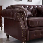 85.8 Sofá Chesterfield para Sala de Estar Diseño Clásico Capitón Sofá Tapizado en Piel Sintética de PU con Almacenamiento Color Borgoña