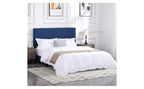 Elegante base de cama Queen con cabecero tapizado y soporte de listones, cama de madera clásica para dormitorio principal