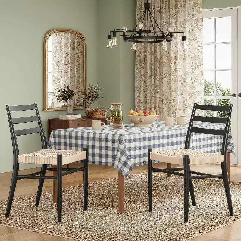 2 sillas de comedor con asiento de cuerda trenzada, sillas de cocina con estructura de metal y respaldo abierto, sillas de comedor transpirables para sala de estar
