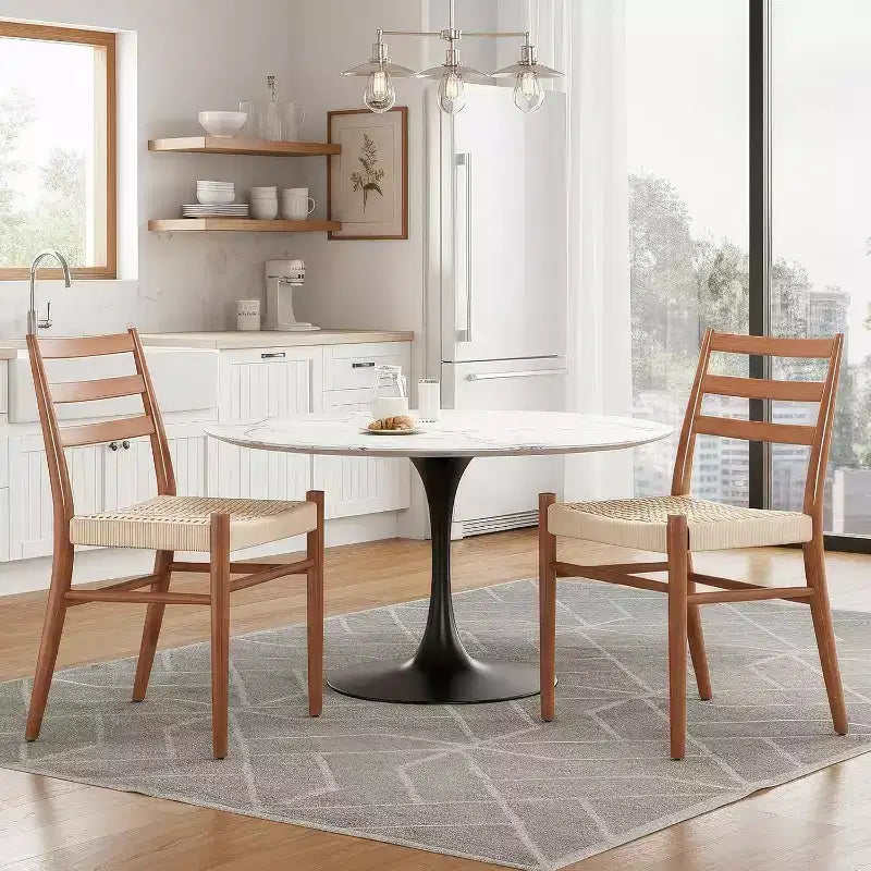 2 sillas de comedor con asiento de cuerda trenzada, sillas de cocina con estructura de metal y respaldo abierto, sillas de comedor transpirables para sala de estar