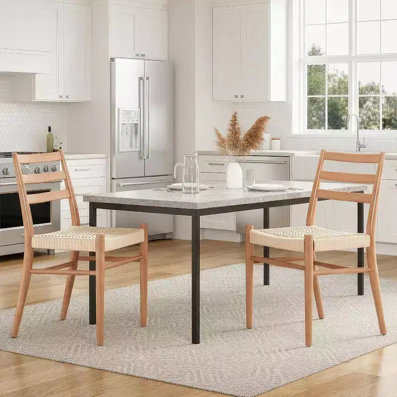 2 sillas de comedor con asiento de cuerda trenzada, sillas de cocina con estructura de metal y respaldo abierto, sillas de comedor transpirables para sala de estar