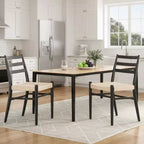 2 sillas de comedor con asiento de cuerda trenzada, sillas de cocina con estructura de metal y respaldo abierto, sillas de comedor transpirables para sala de estar