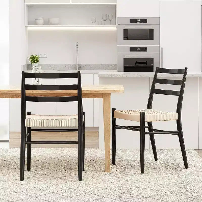 2 sillas de comedor con asiento de cuerda trenzada, sillas de cocina con estructura de metal y respaldo abierto, sillas de comedor transpirables para sala de estar
