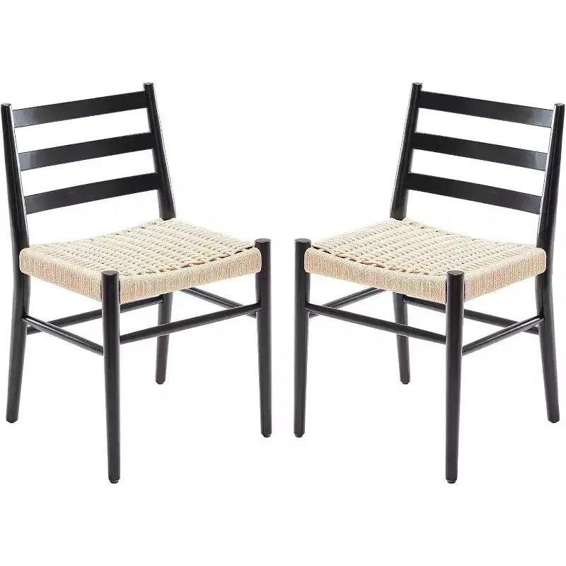 TUYOHW 2 PCS Dining Chairs with Woven Rope Seat,Metal Frame Kitchen Chairs with Open Backrest,Breathable Dining Room Chairs for Living Room