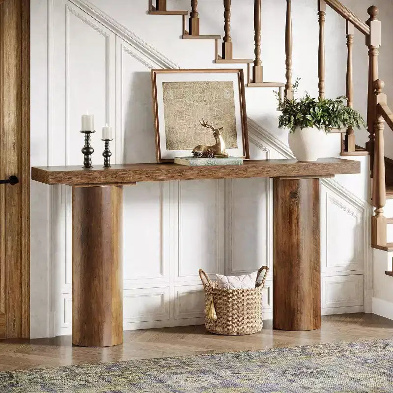 Mesa de Consola Rústica de 63 pulgadas para Entrada, Mesa de Sofá Estrecha y Larga para Sala de Estar, Pasillo, Entrada, Vestíbulo