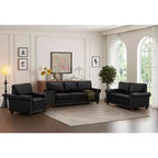 MAYEERTY 3 Pieces Sectional Faux Leather Sofa with Storage Silver Nails for Living Room Black