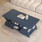 Mesa de centro rectangular, rectangular redondeada, estantes abiertos, fácil montaje, estructura resistente, diseño geométrico moderno para salones y salas de espera