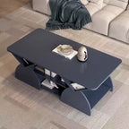 Mesa de centro rectangular, rectangular redondeada, estantes abiertos, fácil montaje, estructura resistente, diseño geométrico moderno para salones y salas de espera