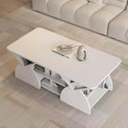 Mesa de centro rectangular, rectangular redondeada, estantes abiertos, fácil montaje, estructura resistente, diseño geométrico moderno para salones y salas de espera