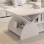Mesa de centro rectangular, rectangular redondeada, estantes abiertos, fácil montaje, estructura resistente, diseño geométrico moderno para salones y salas de espera