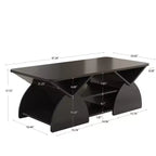 Mesa de centro rectangular, rectangular redondeada, estantes abiertos, fácil montaje, estructura resistente, diseño geométrico moderno para salones y salas de espera