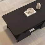 Mesa de centro rectangular, rectangular redondeada, estantes abiertos, fácil montaje, estructura resistente, diseño geométrico moderno para salones y salas de espera