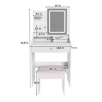 Tocador Compacto con Espejo Ajustable de 3 Colores, Mesa de Tocador con 2 Cajones y 5 Estantes, Mesa de Maquillaje con Taburete para Dormitorio, Blanco