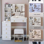 Tocador de 37" con taburete acolchado y espejo deslizante grande, tocador de maquillaje con gran capacidad de almacenamiento, mesa de tocador para el hogar, blanco