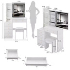 Tocador de 37" con taburete acolchado y espejo deslizante grande, tocador de maquillaje con gran capacidad de almacenamiento, mesa de tocador para el hogar, blanco