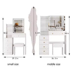 Tocador de 37" con taburete acolchado y espejo deslizante grande, tocador de maquillaje con gran capacidad de almacenamiento, mesa de tocador para el hogar, blanco