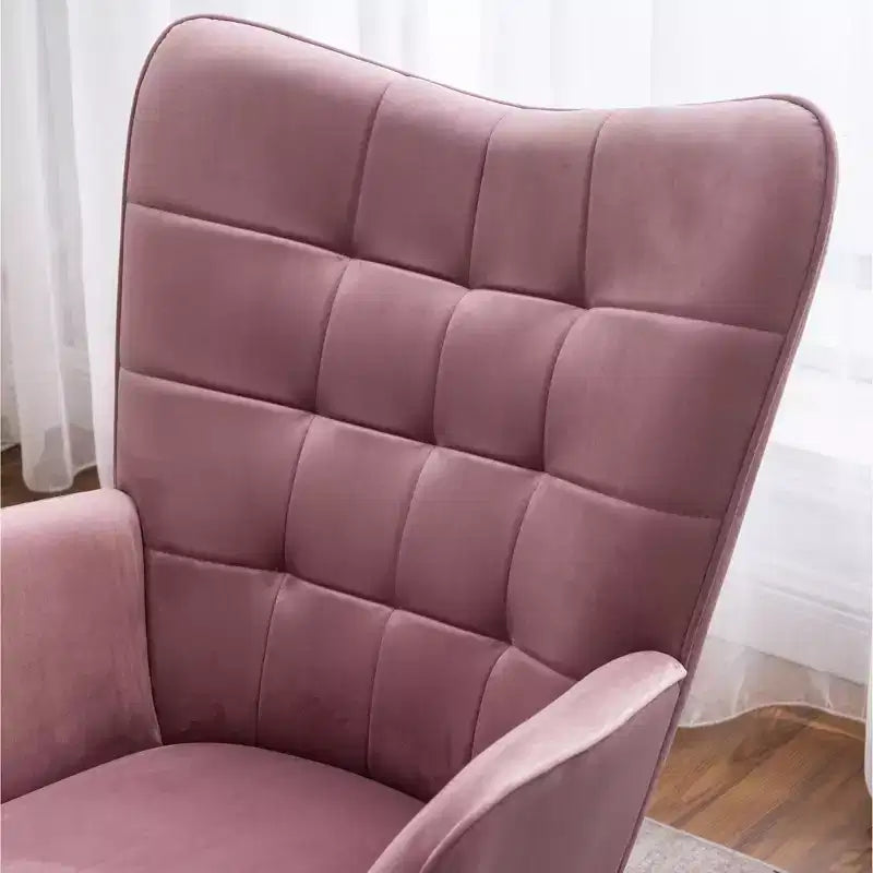 Sillón moderno y otomana con terciopelo capitoné y sillón con patas de madera maciza, sillón de lectura para sala de estar, dormitorio