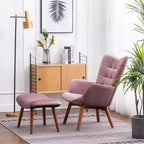 Sillón moderno y otomana con terciopelo capitoné y sillón con patas de madera maciza, sillón de lectura para sala de estar, dormitorio