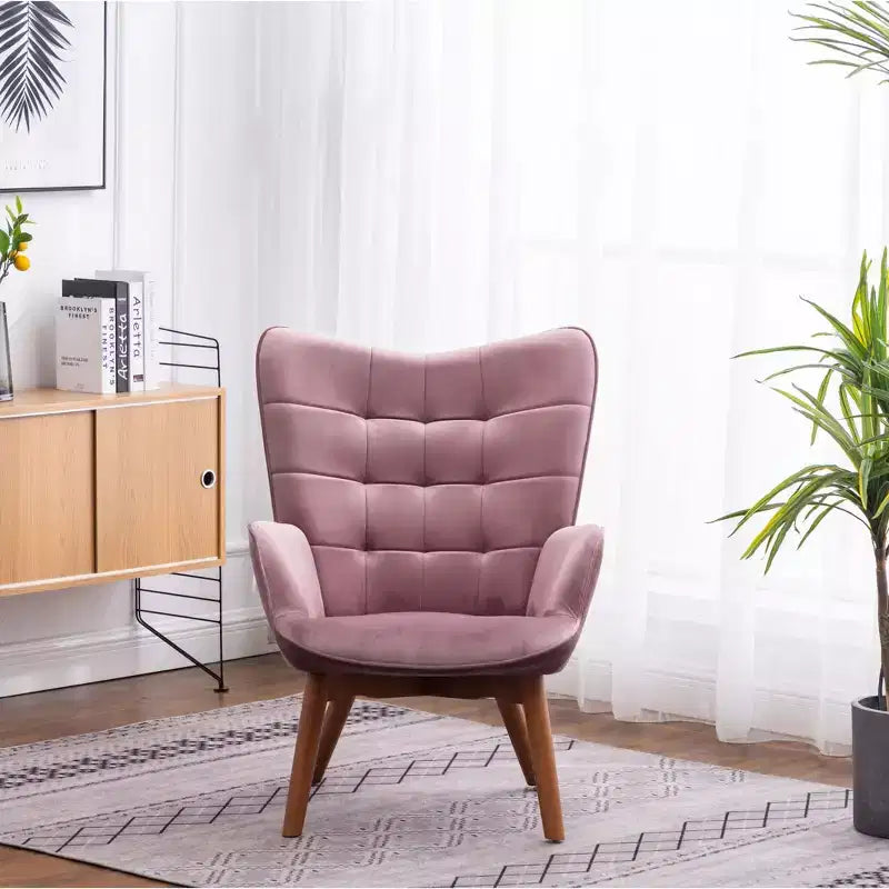 Sillón moderno y otomana con terciopelo capitoné y sillón con patas de madera maciza, sillón de lectura para sala de estar, dormitorio